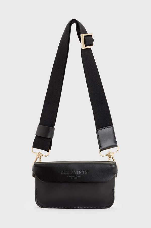 AllSaints Usnjena torbica AllSaints ZOE CROSSBODY črna barva, W312XB