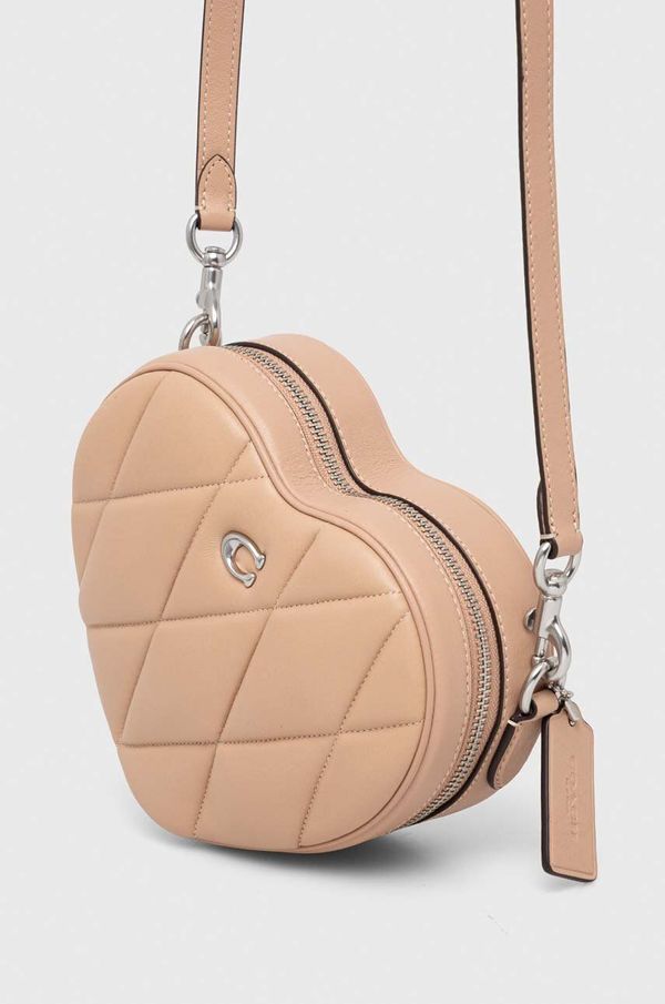 Coach Usnjena torbica Coach Heart Crossbody bež barva