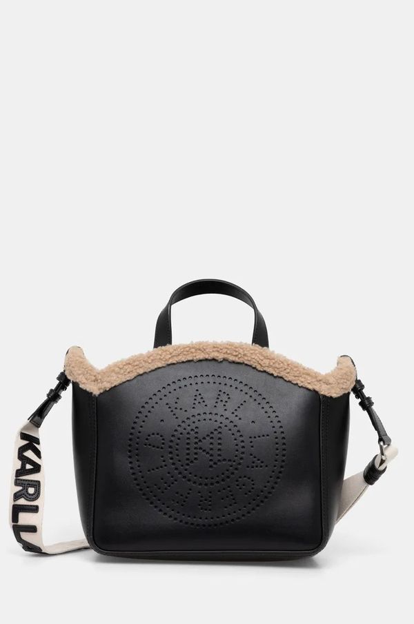 Karl Lagerfeld Usnjena torbica Karl Lagerfeld črna barva, 246W3084