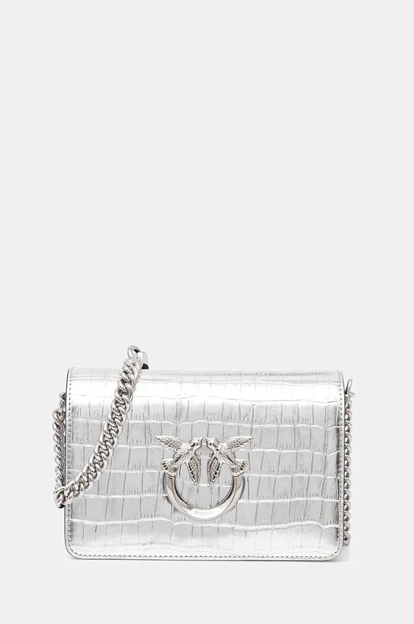 Pinko Usnjena torbica Pinko srebrna barva, 100067 A1W5