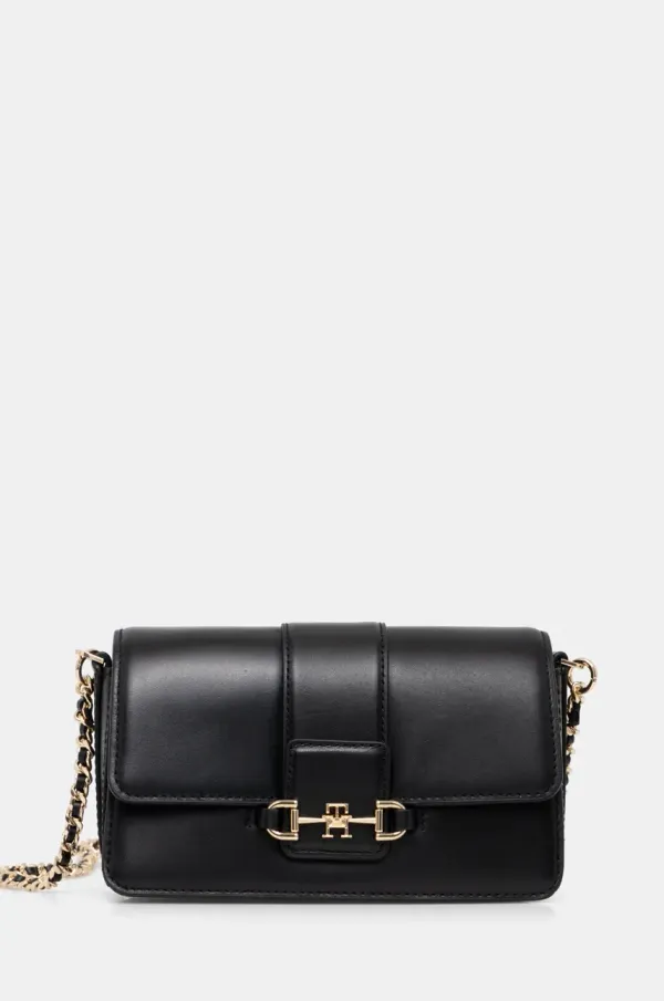 Tommy Hilfiger Usnjena torbica Tommy Hilfiger črna barva, AW0AW17212