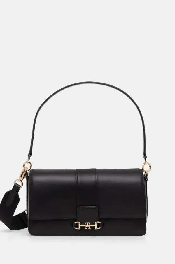 Tommy Hilfiger Usnjena torbica Tommy Hilfiger črna barva, AW0AW17399