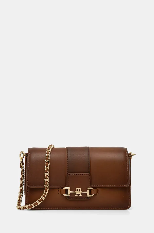 Tommy Hilfiger Usnjena torbica Tommy Hilfiger rjava barva, AW0AW17398