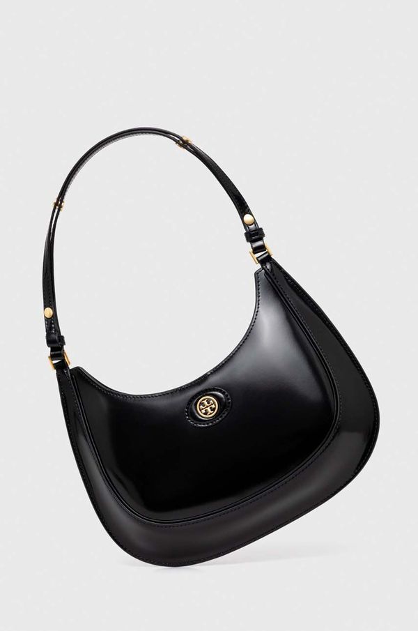 Tory Burch Usnjena torbica Tory Burch črna barva