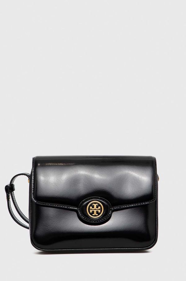 Tory Burch Usnjena torbica Tory Burch črna barva