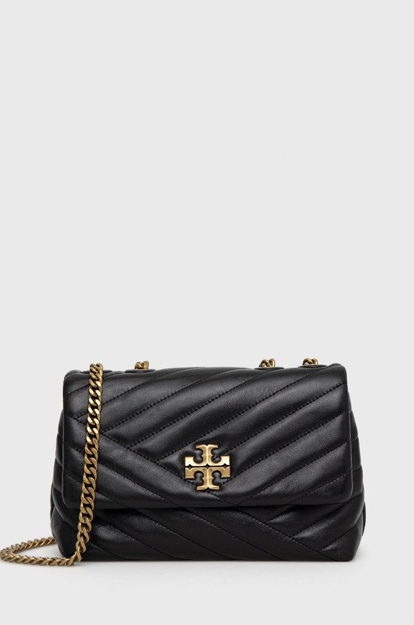 Tory Burch Usnjena torbica Tory Burch črna barva