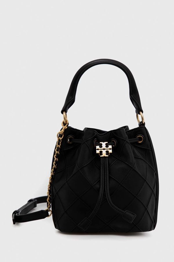 Tory Burch Usnjena torbica Tory Burch črna barva