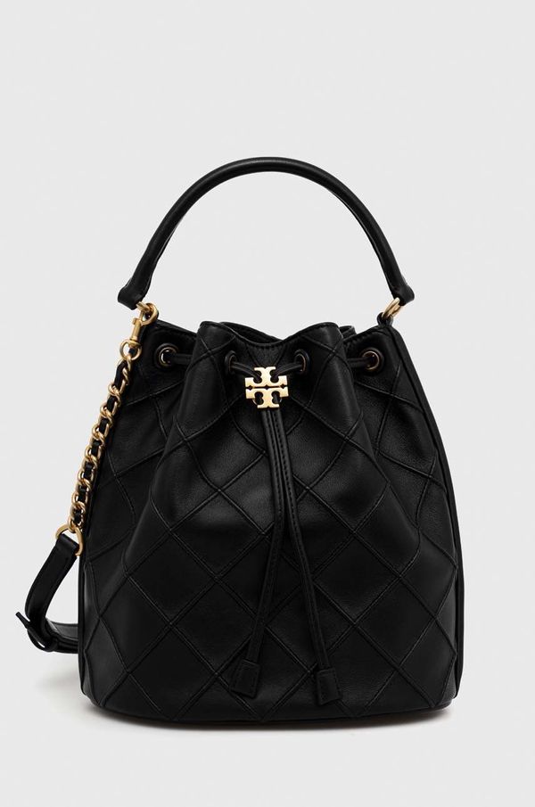 Tory Burch Usnjena torbica Tory Burch črna barva