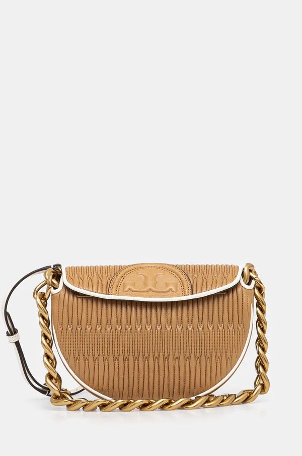 Tory Burch Usnjena torbica Tory Burch Fleming rjava barva, 158474