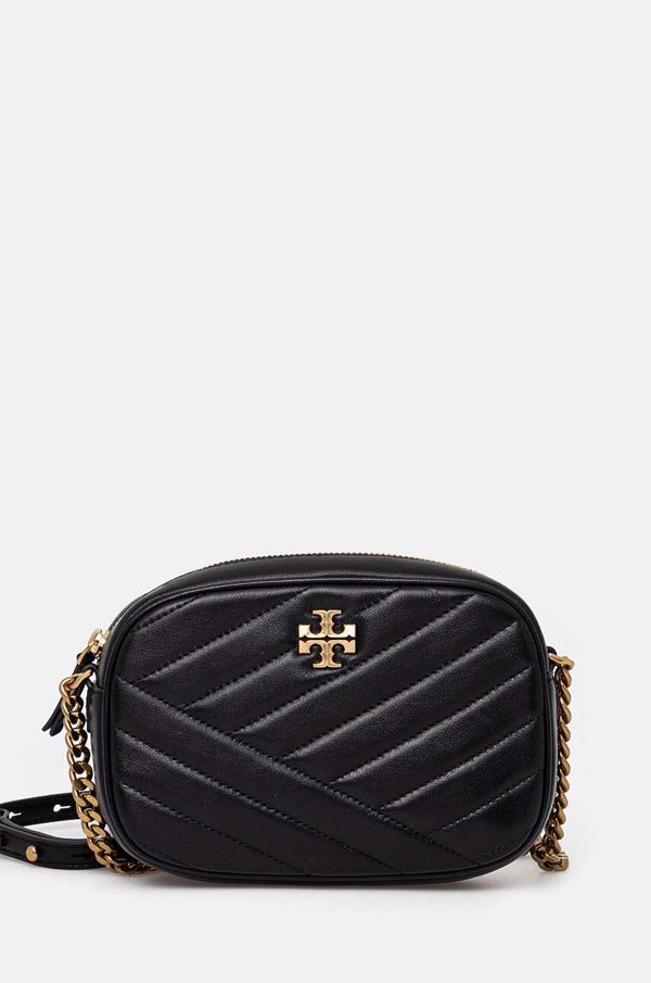 Tory Burch Usnjena torbica Tory Burch Kira Chevron črna barva, 152353