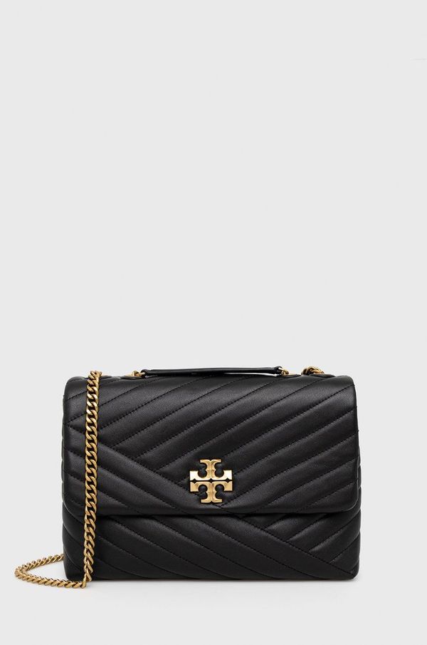 Tory Burch Usnjena torbica Tory Burch Kira Chevron črna barva 90446.001