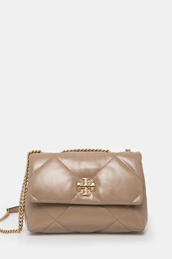 Tory Burch Usnjena torbica Tory Burch Kira Diamond rjava barva, 154706