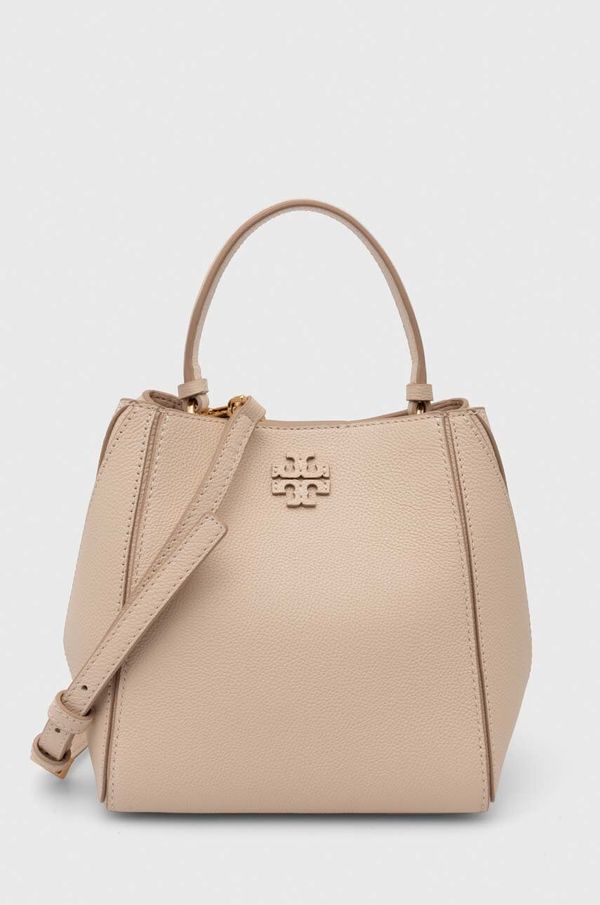 Tory Burch Usnjena torbica Tory Burch McGraw Small bež barva, 158500.724