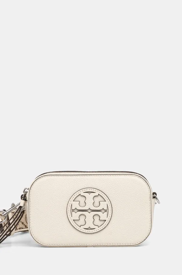 Tory Burch Usnjena torbica Tory Burch Miller Mini Crossbody bež barva, 171955-104