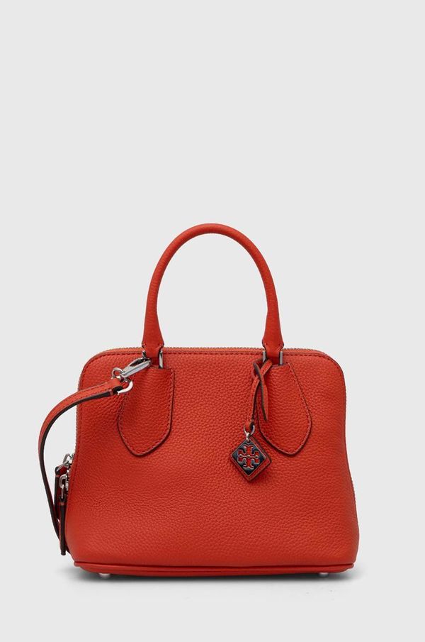 Tory Burch Usnjena torbica Tory Burch oranžna barva