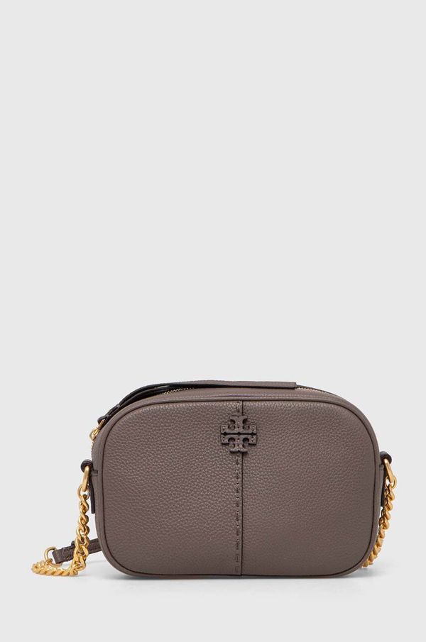Tory Burch Usnjena torbica Tory Burch rjava barva