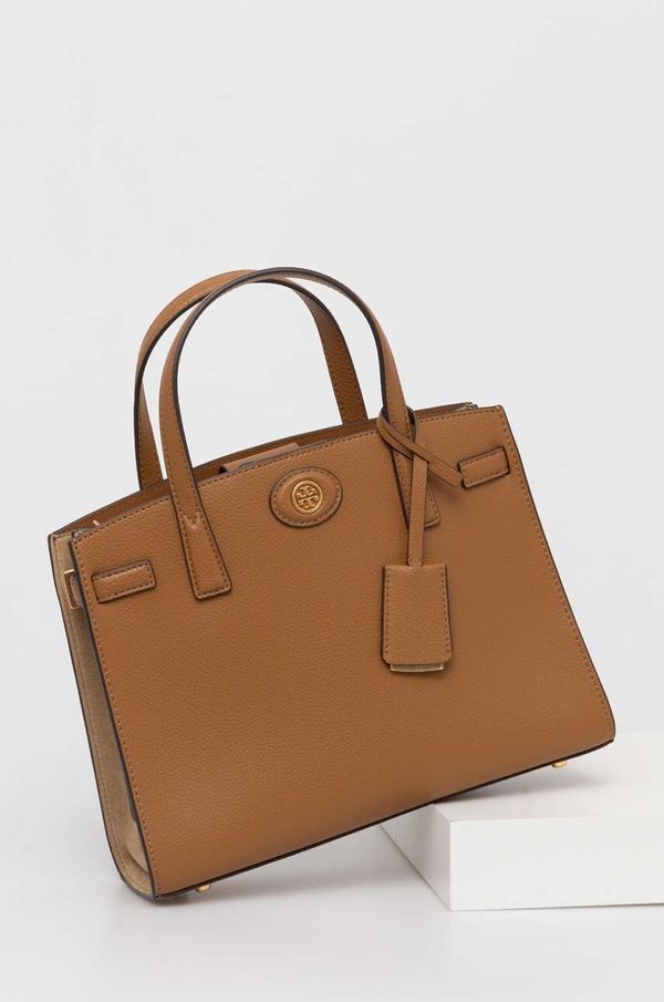 Tory Burch Usnjena torbica Tory Burch rjava barva