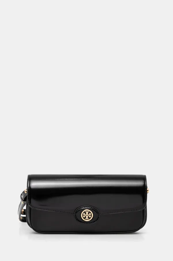 Tory Burch Usnjena torbica Tory Burch Robinson črna barva, 161831.001