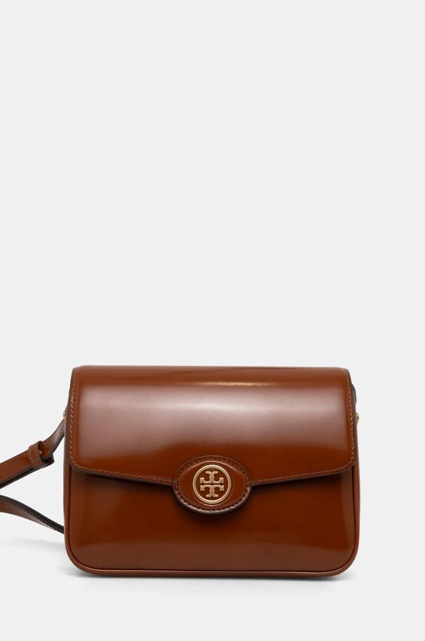 Tory Burch Usnjena torbica Tory Burch Robinson rjava barva, 143122.223