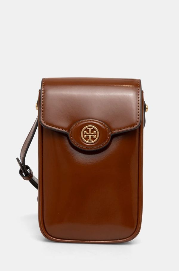 Tory Burch Usnjena torbica Tory Burch Robinson rjava barva, 156747.223