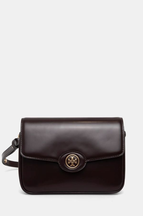 Tory Burch Usnjena torbica Tory Burch Robinson rjava barva, 161943.616