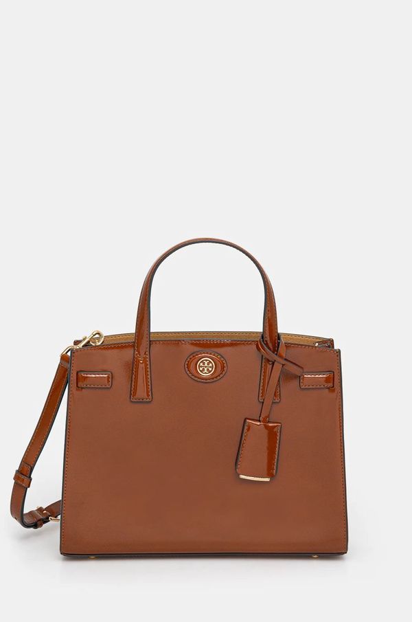 Tory Burch Usnjena torbica Tory Burch Robinson rjava barva, 166201.223