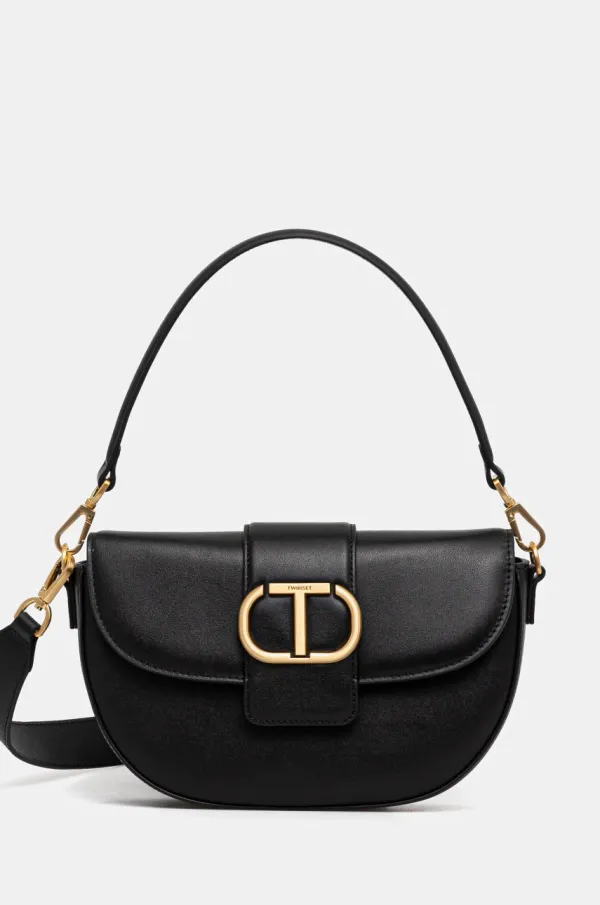 Twinset Usnjena torbica Twinset črna barva, 251TB7110