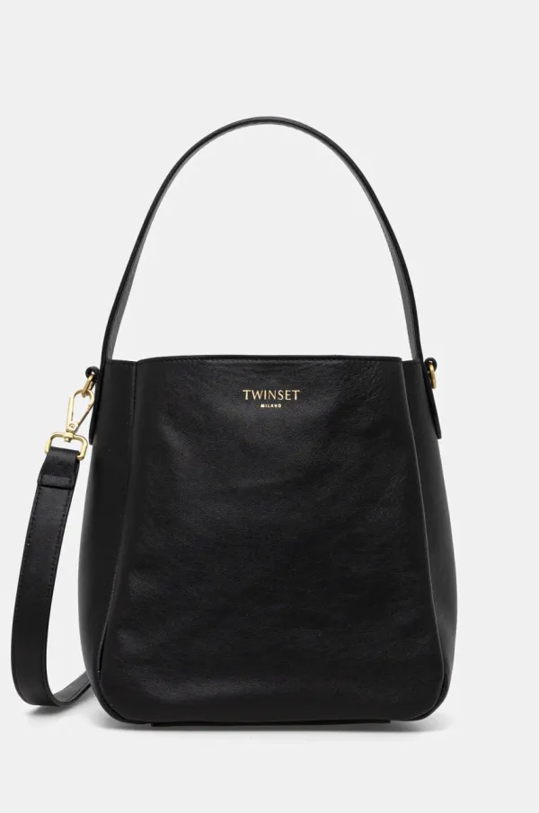 Twinset Usnjena torbica Twinset črna barva, 251TD8332