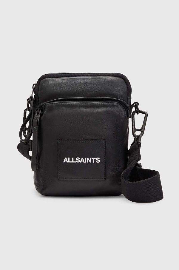 AllSaints Usnjena torbica za okoli pasu AllSaints Falcon črna barva