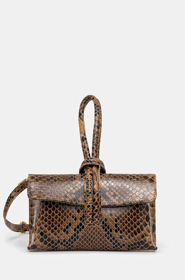 Answear Lab Usnjena večerna torbica Answear Lab rjava barva