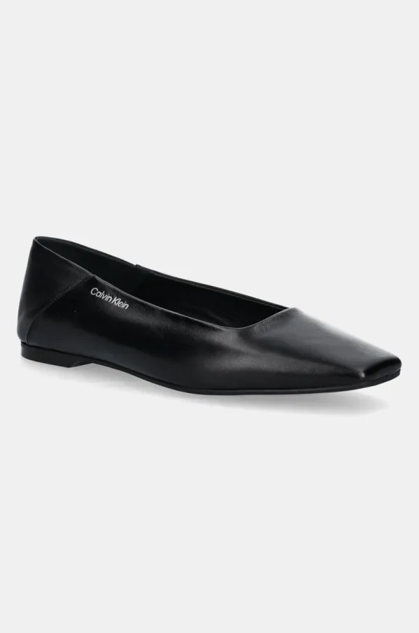 Calvin Klein Usnjene balerinke Calvin Klein FLAT BALLERINA - LTH črna barva, HW0HW02463