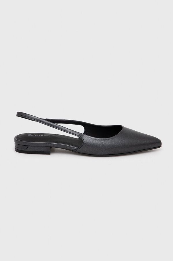 Calvin Klein Usnjene balerinke Calvin Klein FLAT SLINGBACK PUMP PEARL črna barva, HW0HW02120