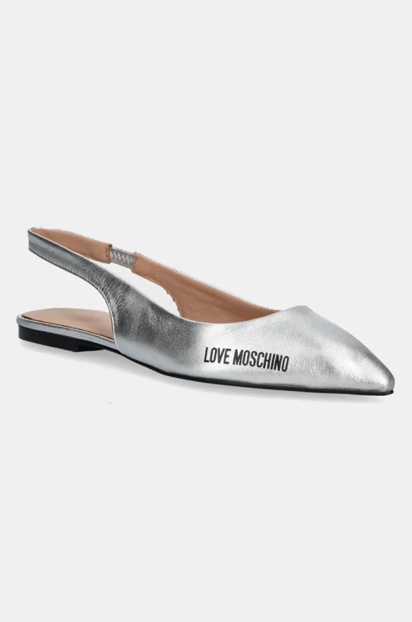 Love Moschino Usnjene balerinke Love Moschino srebrna barva, JA11021G1MIF0902