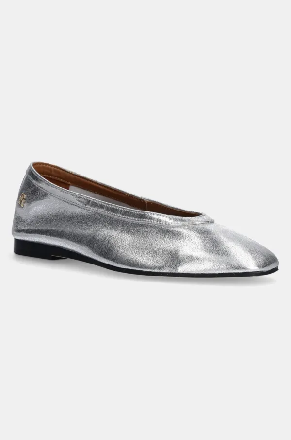 Tommy Hilfiger Usnjene balerinke Tommy Hilfiger SOFT METAL LTHR BALLERINA NO BOW srebrna barva, FW0FW08601