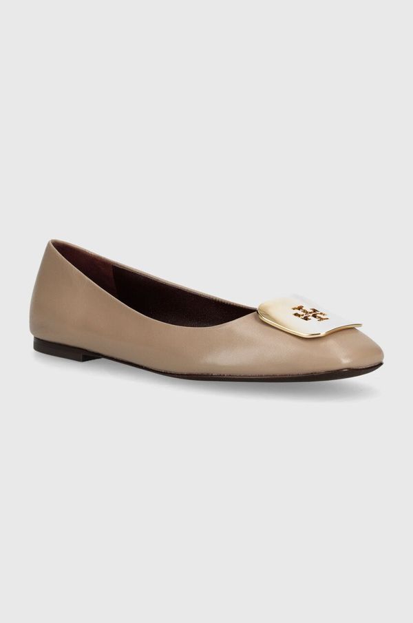 Tory Burch Usnjene balerinke Tory Burch Georgia Ballet bež barva, 154077.200