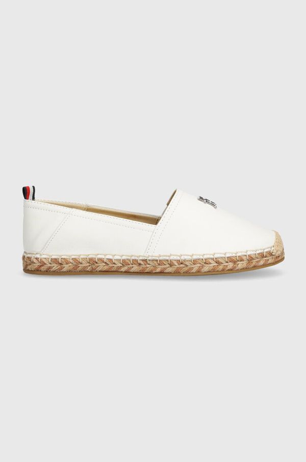 Tommy Hilfiger Usnjene espadrile Tommy Hilfiger TH LEATHER FLAT ESPADRILLE bela barva, FW0FW07720