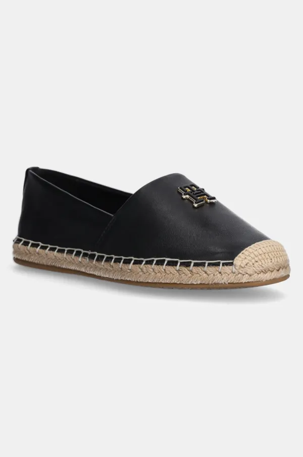 Tommy Hilfiger Usnjene espadrile Tommy Hilfiger TH LOGO LEATHER ESPADRILLE črna barva, FW0FW08540