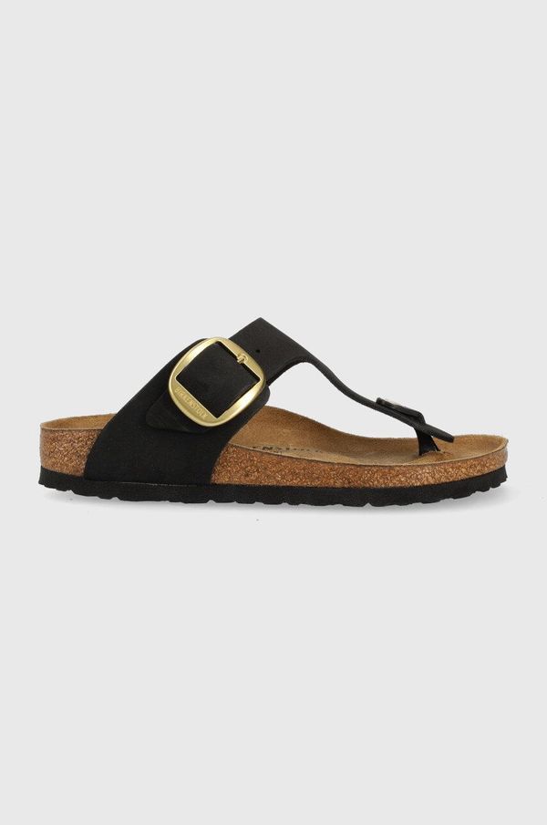 Birkenstock Usnjene japonke Birkenstock Gizeh Big Buckle ženske, črna barva, 1024107