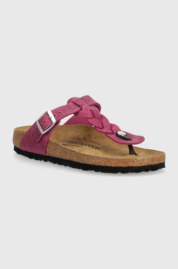 Birkenstock Usnjene japonke Birkenstock Gizeh Braided ženske, roza barva, 1024021