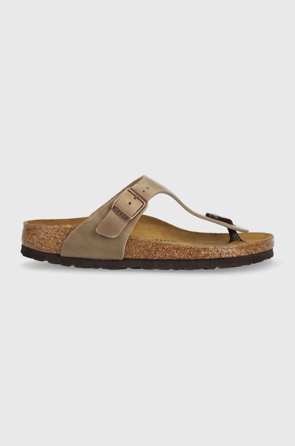 Birkenstock Usnjene japonke Birkenstock Gizeh ženske, rjava barva