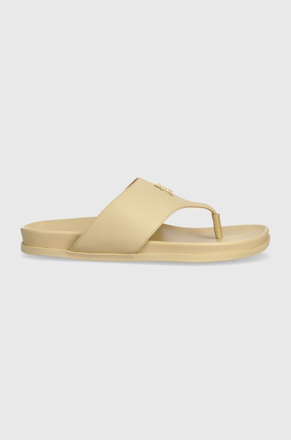 Tommy Hilfiger Usnjene japonke Tommy Hilfiger THONG COMFORT SANDAL ženske, bež barva, FW0FW08042