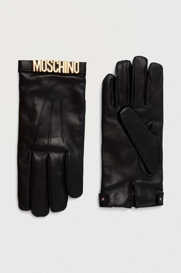 Moschino Usnjene rokavice Moschino ženski, črna barva