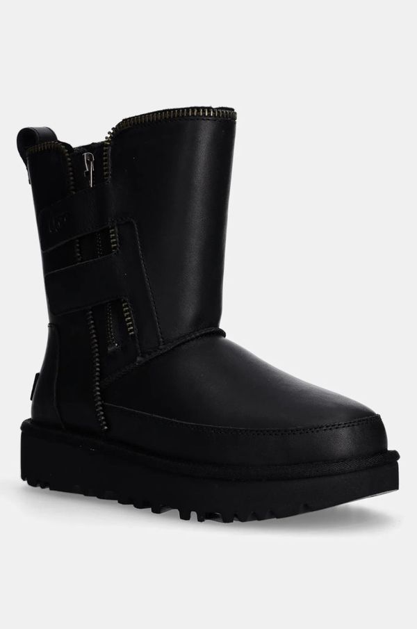 Ugg Usnjene snežke UGG Classic Short Moto Boot črna barva, 1164710-BLK