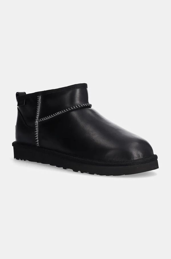 Ugg Usnjene snežke UGG Classic Ultra Mini Lthr Regen črna barva, 1158191-BLK