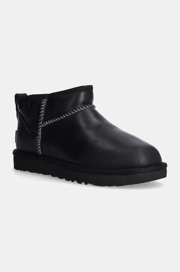 Ugg Usnjene snežke UGG Classic Ultra Mini Lthr Regen črna barva, 1163490-BLK