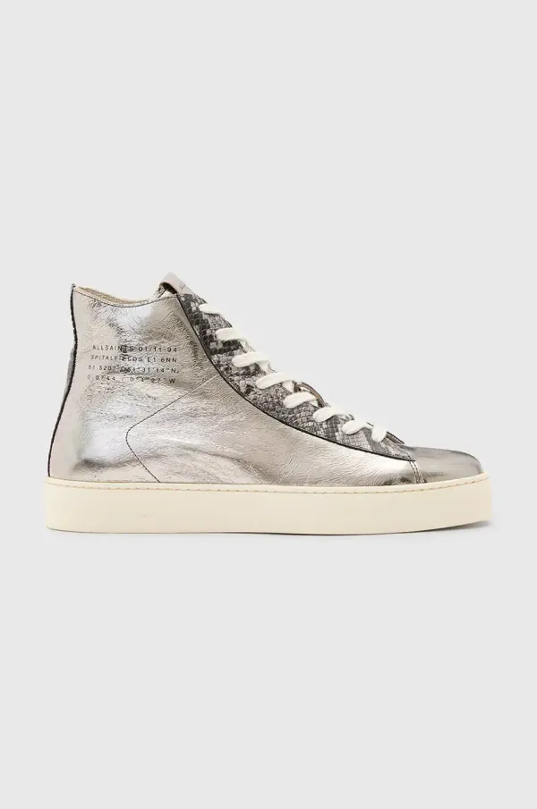 AllSaints Usnjene superge AllSaints Tana Metallic High Top srebrna barva, W118FB