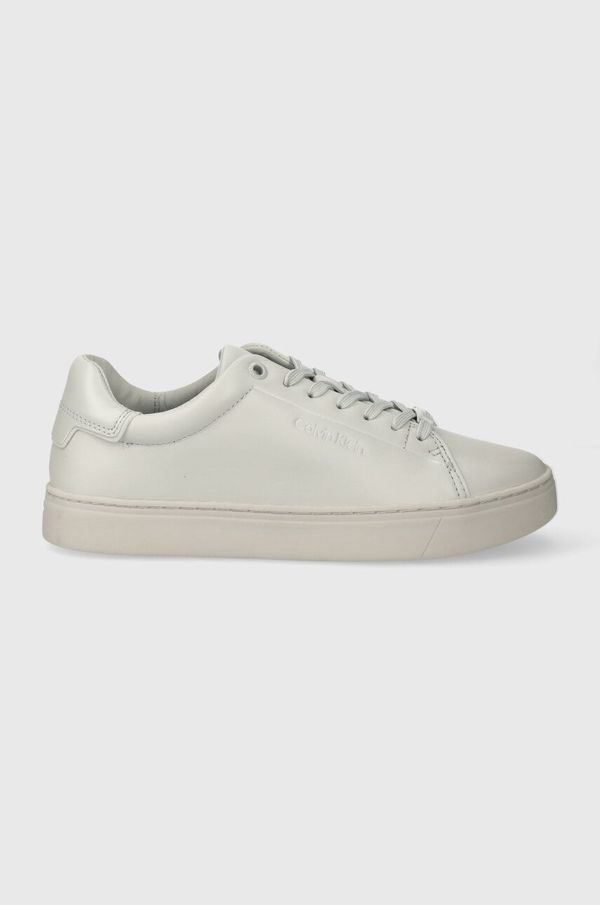 Calvin Klein Usnjene superge Calvin Klein CLEAN CUPSOLE LACE UP siva barva, HW0HW01863