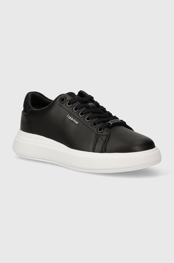 Calvin Klein Usnjene superge Calvin Klein CUPSOLE LACE UP CALVIN MTL LTH črna barva, HW0HW02034