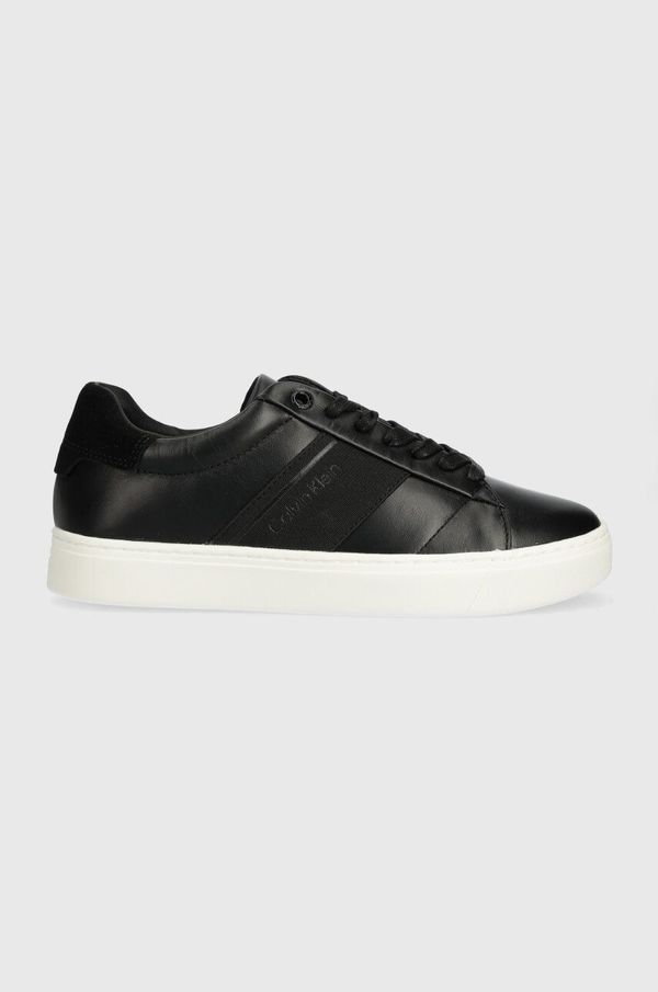 Calvin Klein Usnjene superge Calvin Klein CUPSOLE LACE UP HE LTH črna barva, HW0HW02051