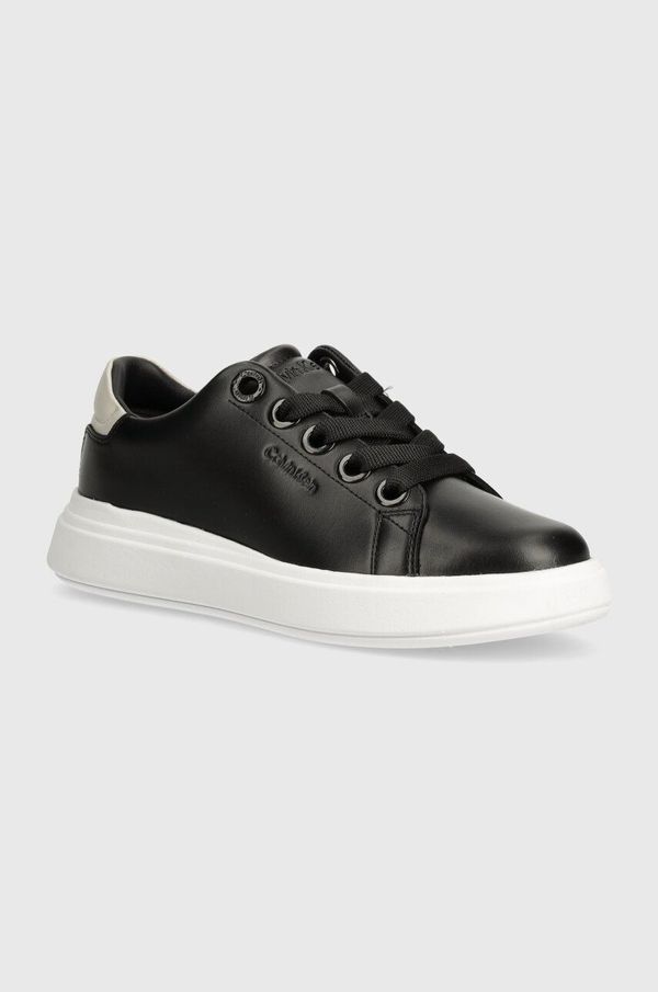 Calvin Klein Usnjene superge Calvin Klein CUPSOLE LACE UP LTH črna barva, HW0HW02085